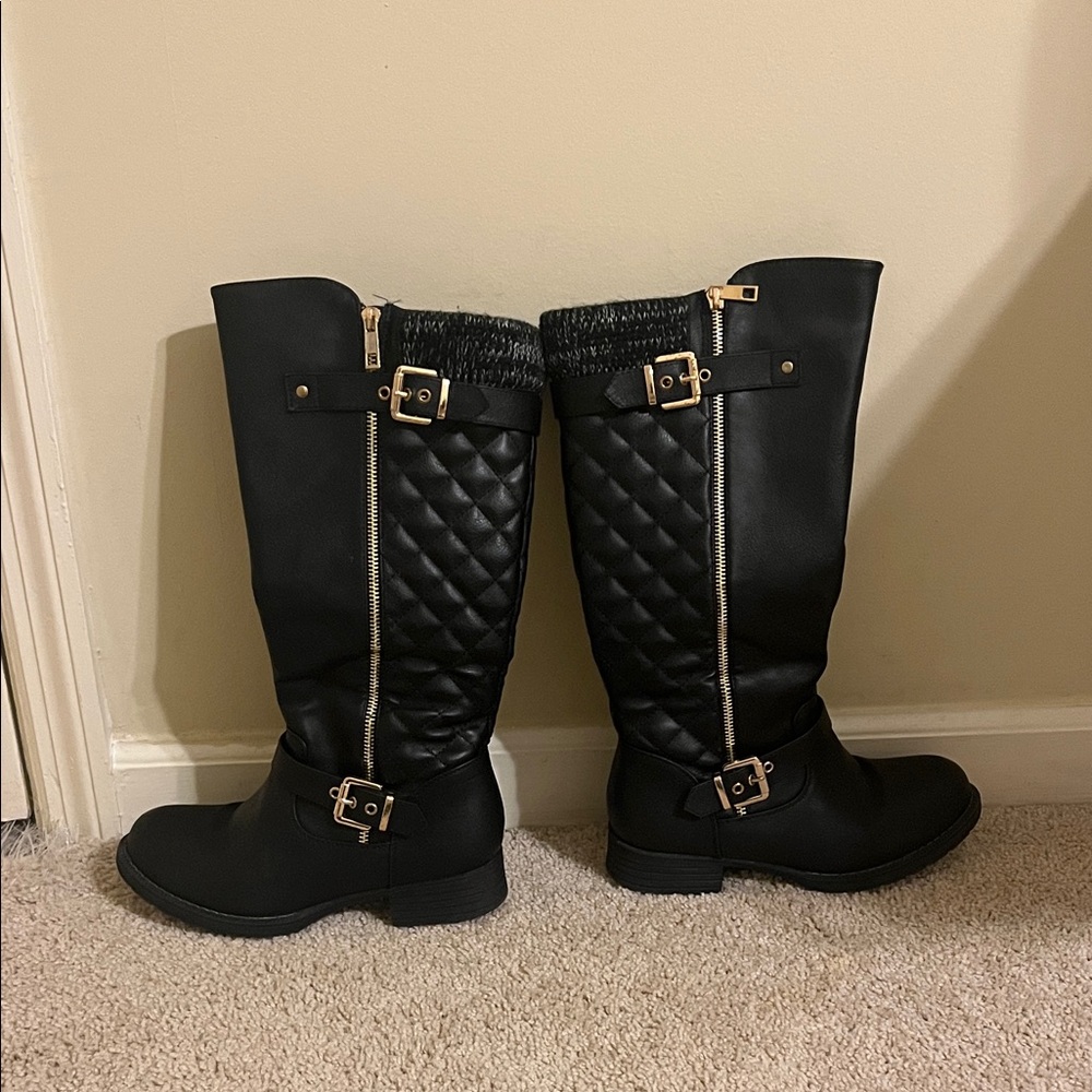 Black Quilted Riding Boots